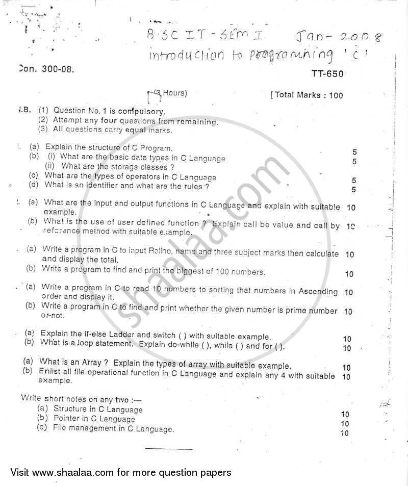 Introduction Programming C 2008-2009 - B.Sc. - Semester 1 (FYBSc I.T) - University of Mumbai question paper with PDF download