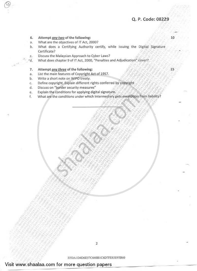 IPR and Cyber Laws Case Studies Practical (B.Sc.I.T) 2016-2017 - B.Sc. - Semester 6 (TYBSc I.T) - University of Mumbai question paper with PDF download