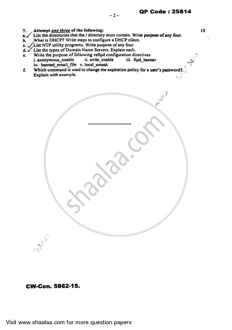 Linux Administration 2015-2016 - B.Sc. - Semester 5 (TYBSc I.T) - University of Mumbai question paper with PDF download