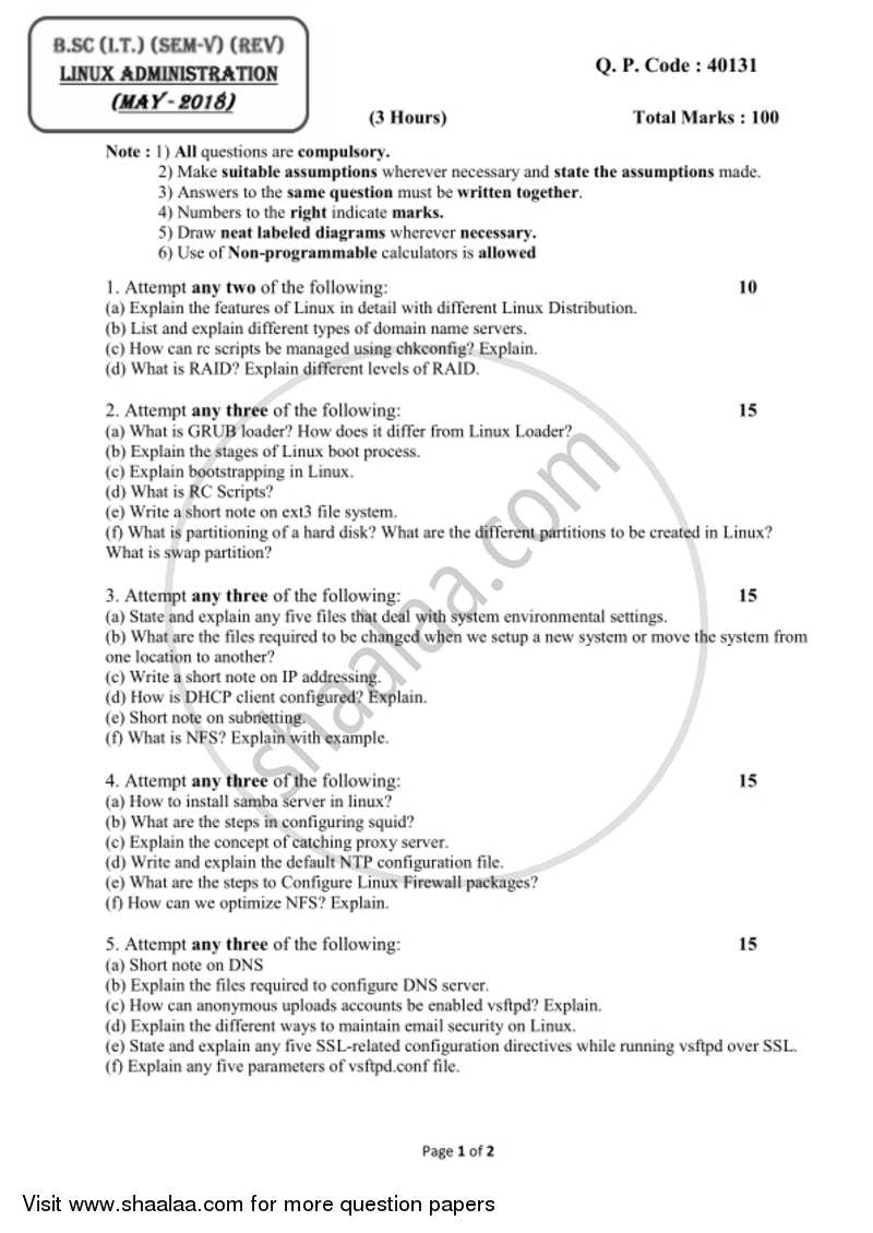 Linux Administration 2017-2018 - B.Sc. - Semester 5 (TYBSc I.T) - University of Mumbai question paper with PDF download