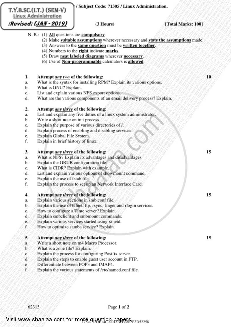 Linux Administration 2017-2018 - B.Sc. - Semester 5 (TYBSc I.T) - University of Mumbai question paper with PDF download