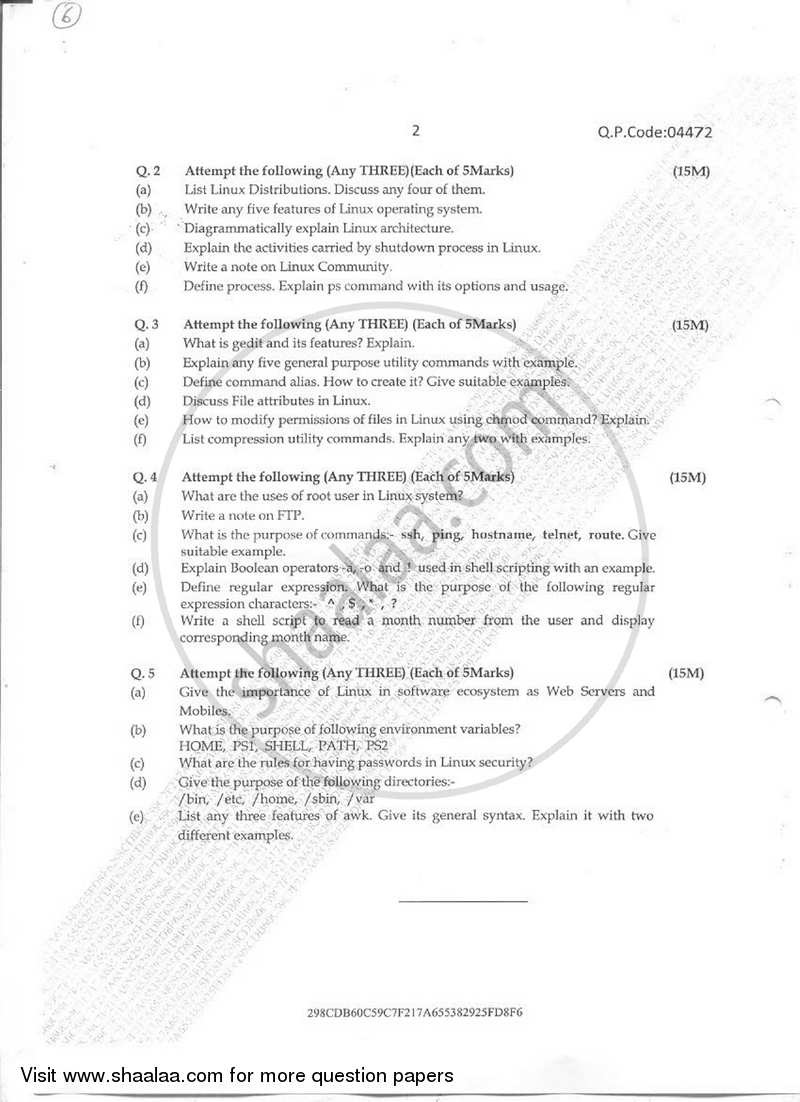 Linux 2017-2018 - B.Sc. - Semester 2 (FYBSc) - University of Mumbai question paper with PDF download