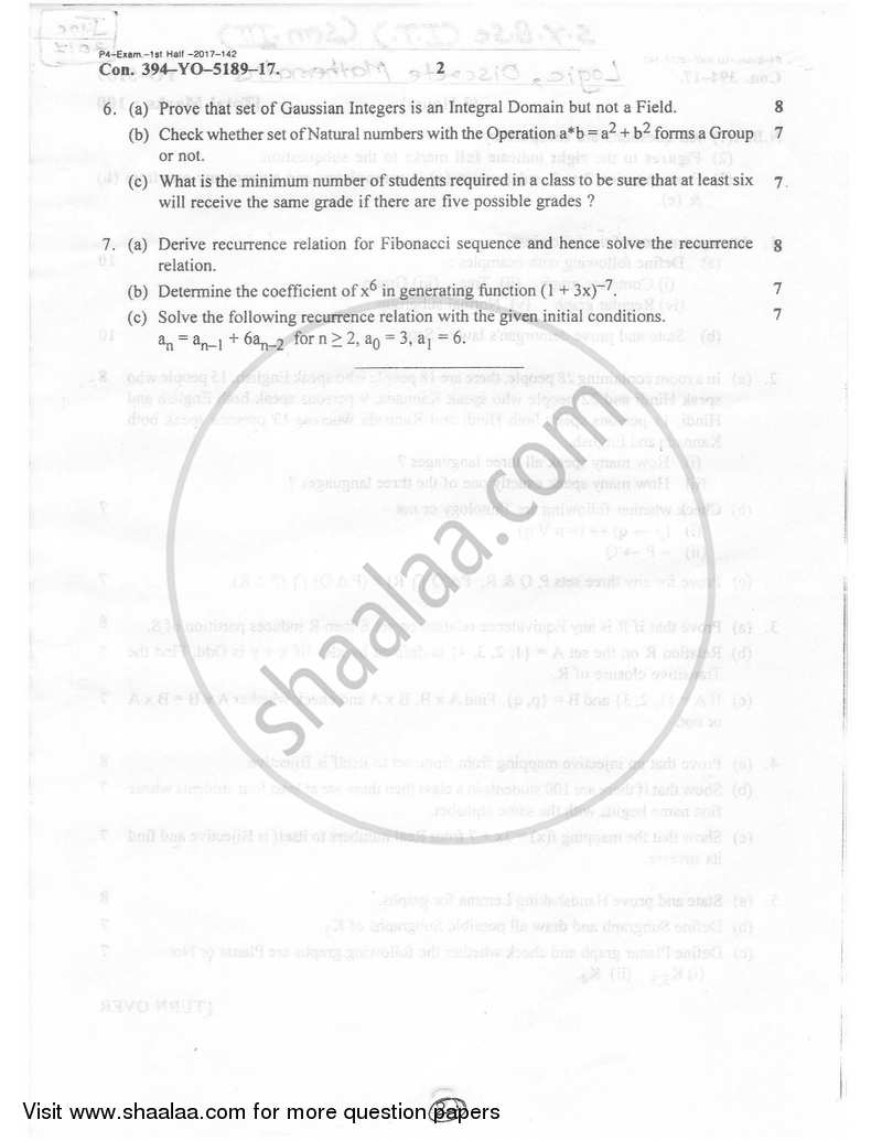 Logic and Discrete Mathematics 2016-2017 - B.Sc. - Semester 3 (SYBSc I.T) - University of Mumbai question paper with PDF download