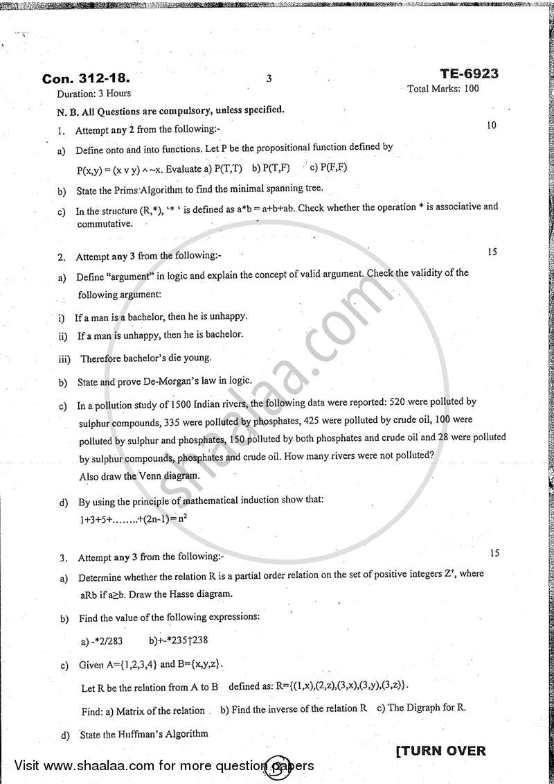 Logic and Discrete Mathematics 2017-2018 - B.Sc. - Semester 3 (SYBSc I.T) - University of Mumbai question paper with PDF download