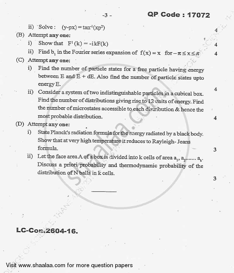 Mathematical, Thermal and Statistical Physics 2015-2016 - B.Sc. - Semester 5 (TYBSc) - University of Mumbai question paper with PDF download