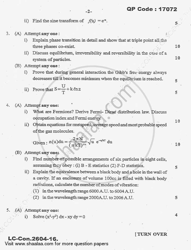 Mathematical, Thermal and Statistical Physics 2015-2016 - B.Sc. - Semester 5 (TYBSc) - University of Mumbai question paper with PDF download