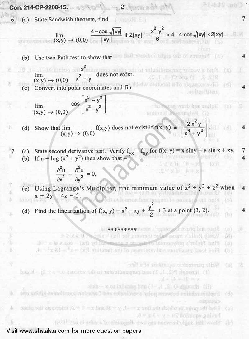 Mathematics 1 2014-2015 - B.Sc. - 1st Year (FYBSc) - University of Mumbai question paper with PDF download