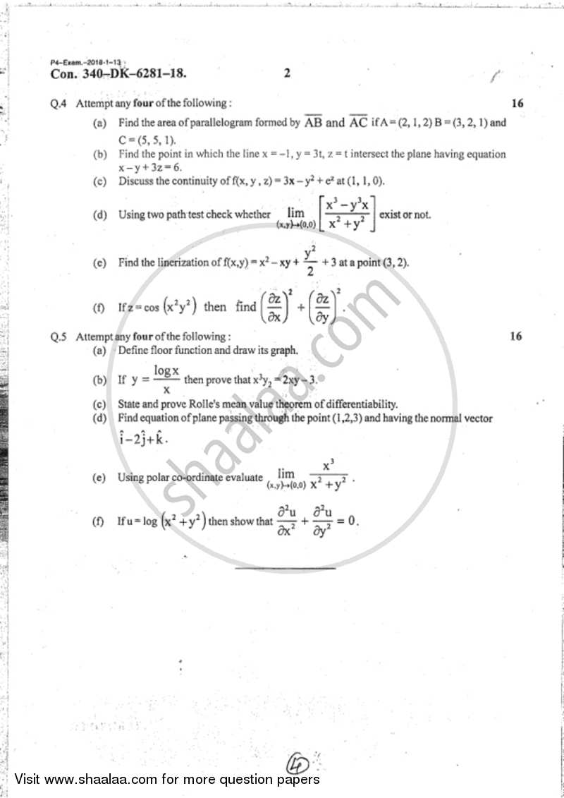 Mathematics 1 2017-2018 - B.Sc. - 1st Year (FYBSc) - University of Mumbai question paper with PDF download