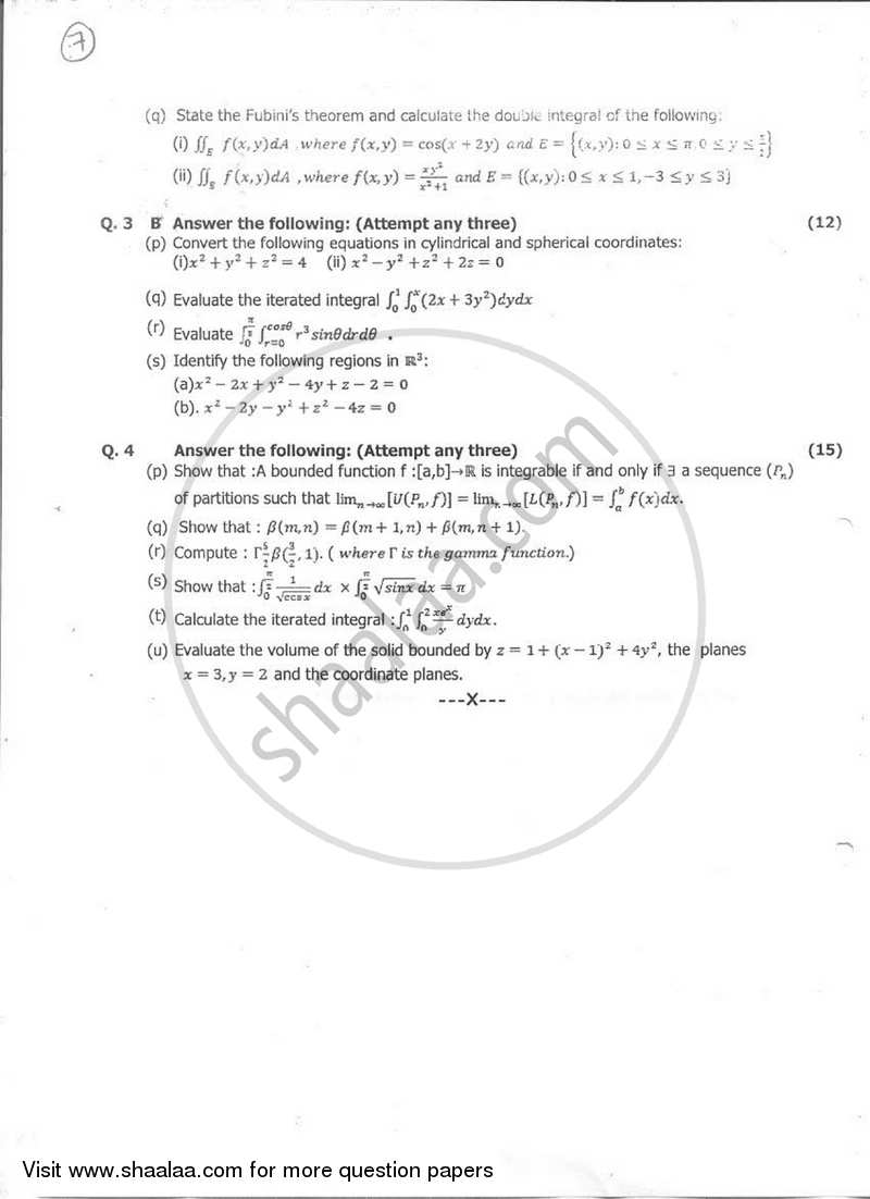 Mathematics 1 2016-2017 - B.Sc. - Semester 3 (SYBSc) - University of Mumbai question paper with PDF download