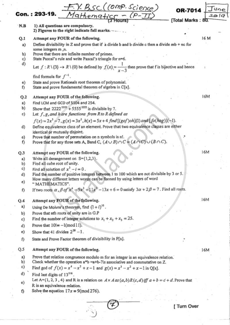 Mathematics 2 2018-2019 - B.Sc. - 1st Year (FYBSc) - University of Mumbai question paper with PDF download