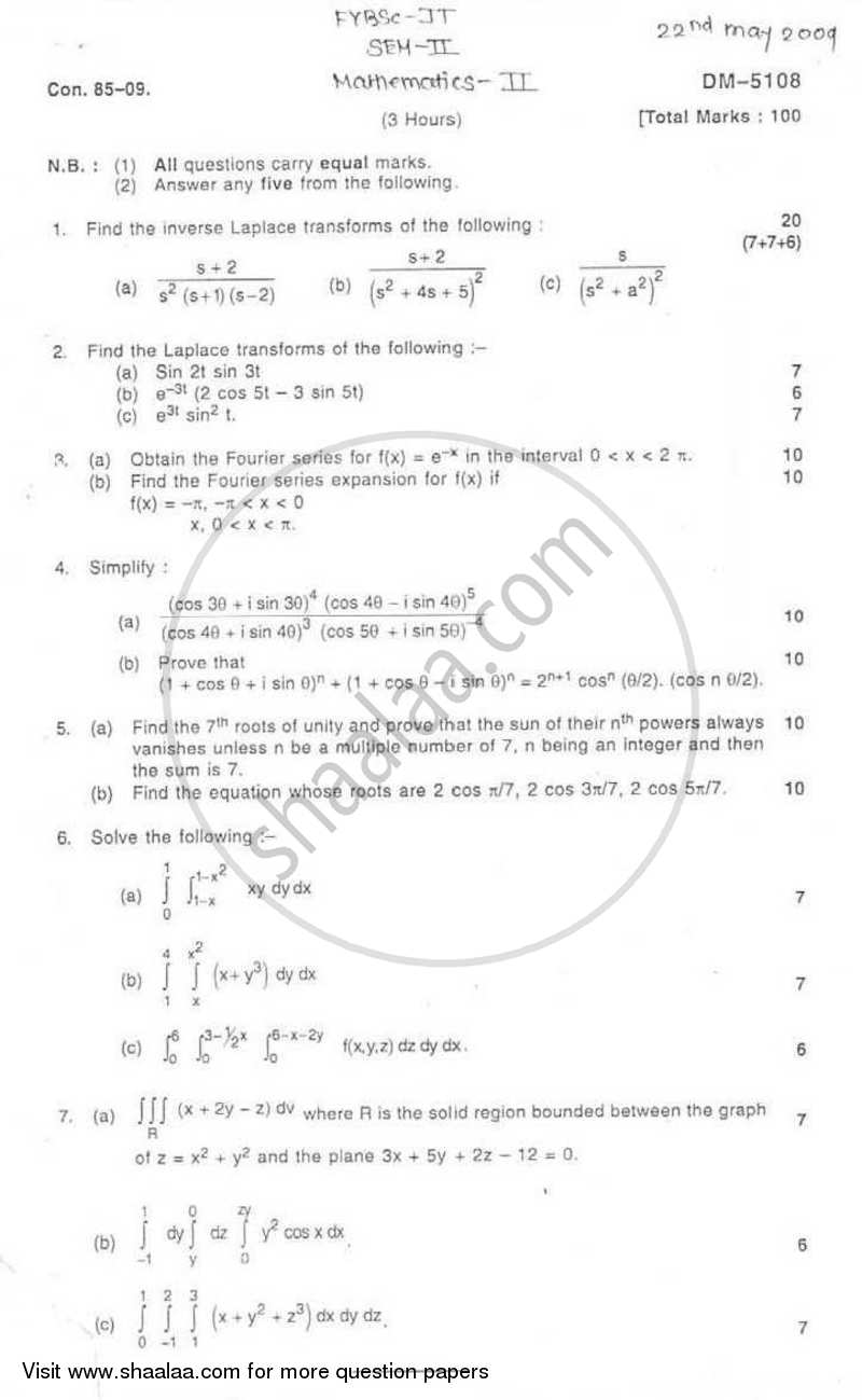 Mathematics 2 2008-2009 - B.Sc. - Semester 2 (FYBSc I.T) - University of Mumbai question paper with PDF download