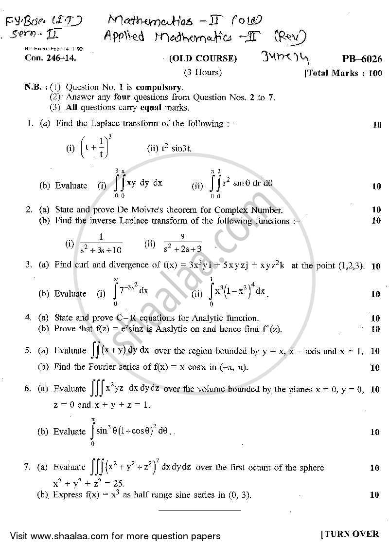 Mathematics 2 2013-2014 - B.Sc. - Semester 2 (FYBSc I.T) - University of Mumbai question paper with PDF download
