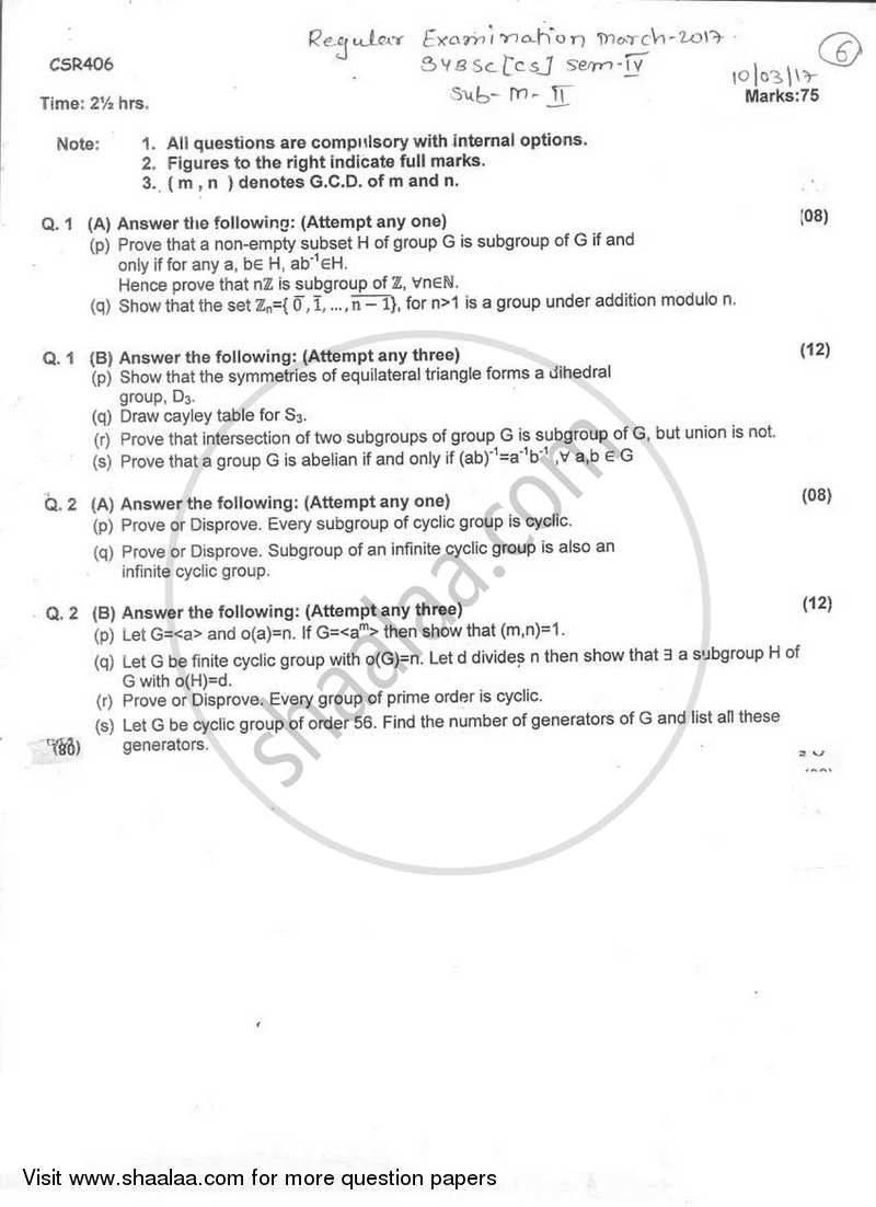 Mathematics 2 2016-2017 - B.Sc. - Semester 4 (SYBSc) - University of Mumbai question paper with PDF download