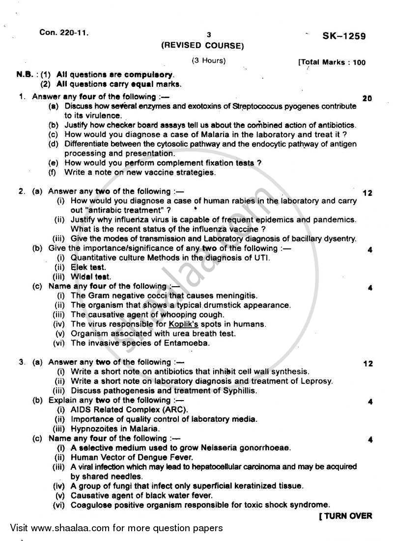 Medical Microbiology and Immunology 2010-2011 - B.Sc. - Semester 5 (TYBSc) - University of Mumbai question paper with PDF download