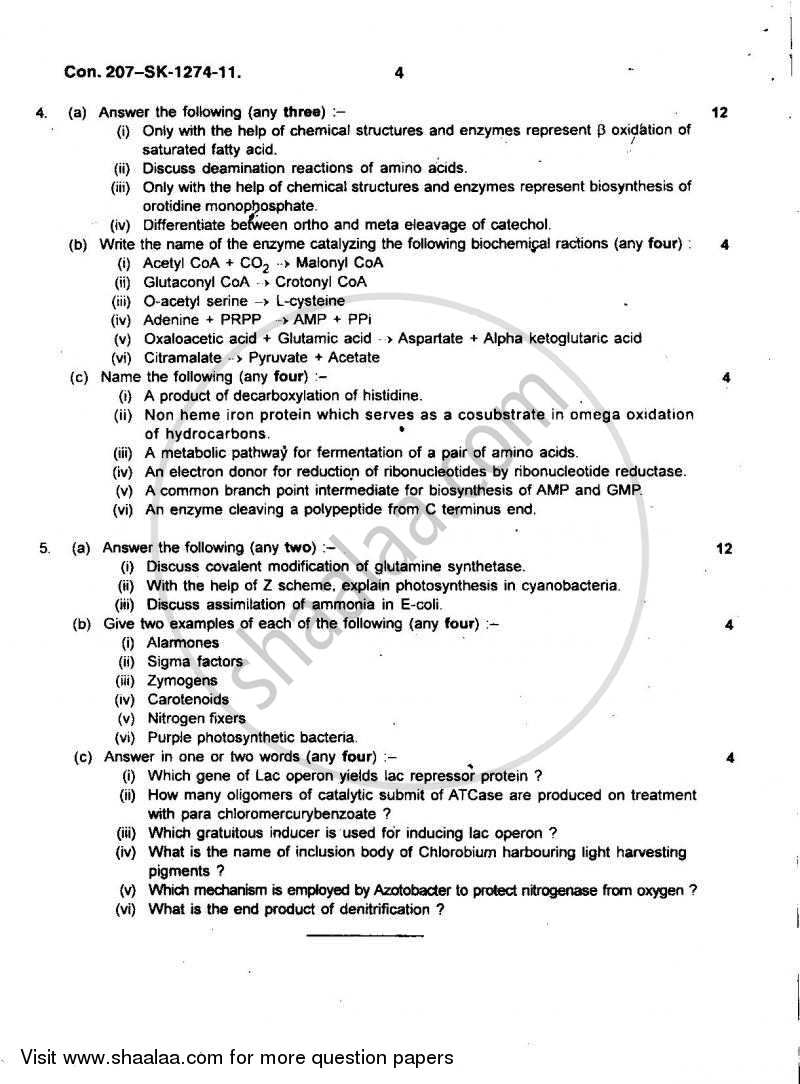 Microbial Biochemistry 2010-2011 - B.Sc. - Semester 5 (TYBSc) - University of Mumbai question paper with PDF download