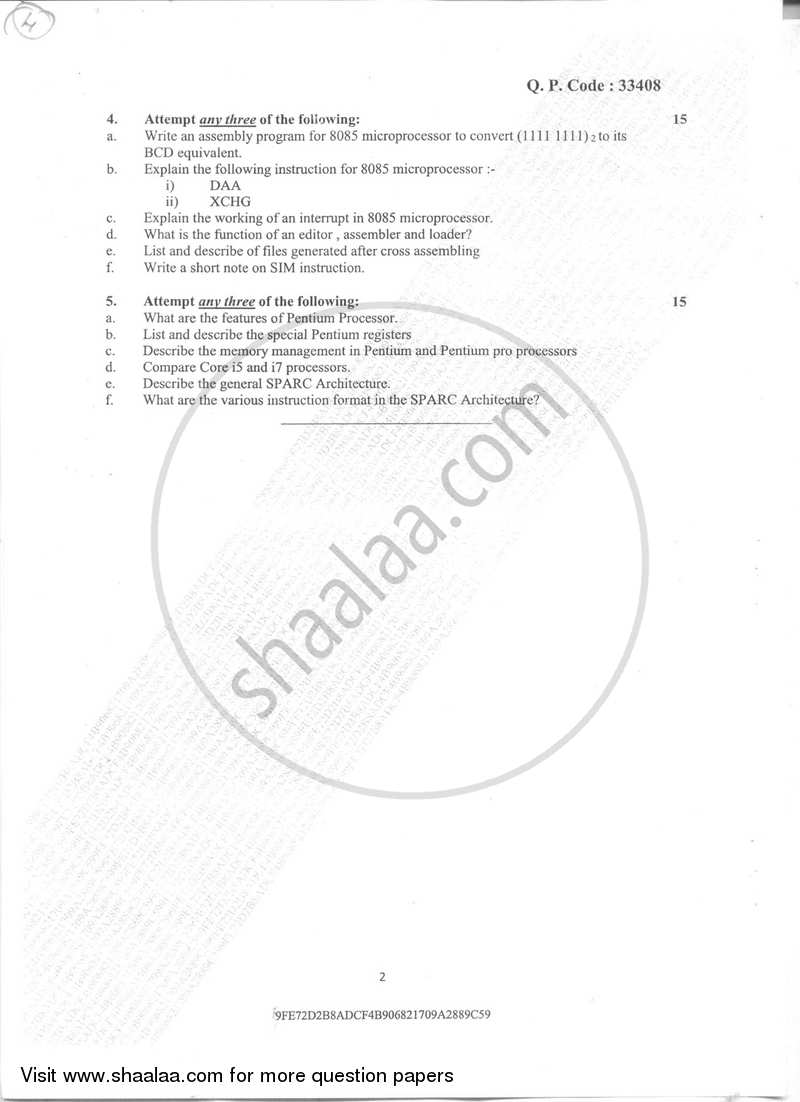 Microprocessor Architecture 2017-2018 - B.Sc. - Semester 2 (FYBSc I.T) - University of Mumbai question paper with PDF download