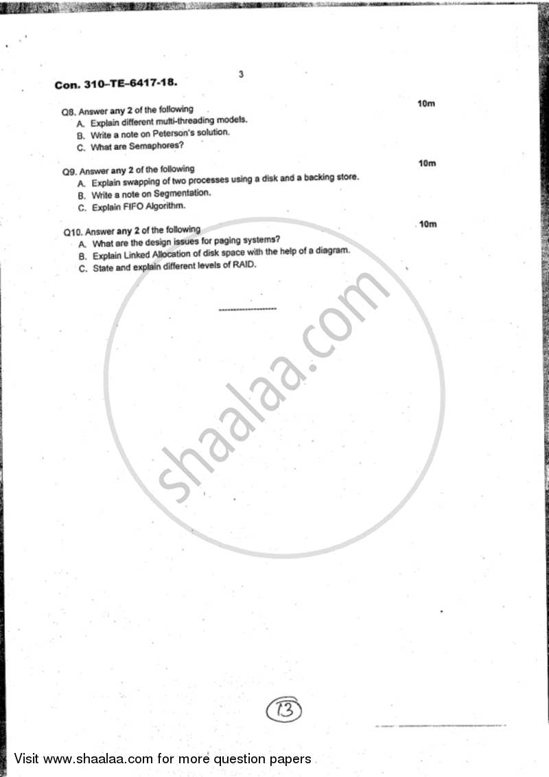 Modern Operating Systems 2017-2018 - B.Sc. - Semester 3 (SYBSc I.T) - University of Mumbai question paper with PDF download