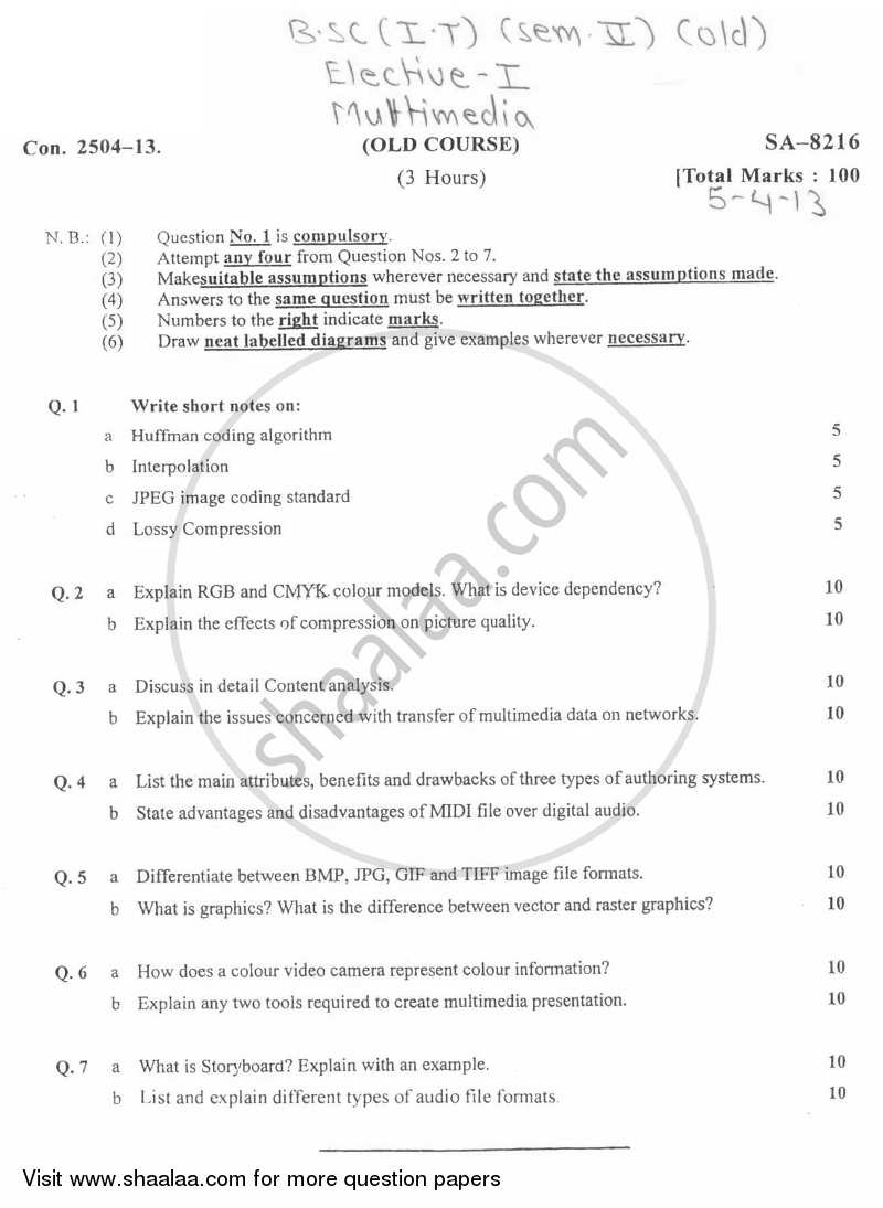 Multimedia 2012-2013 - B.Sc. - Semester 4 (SYBSc I.T) - University of Mumbai question paper with PDF download