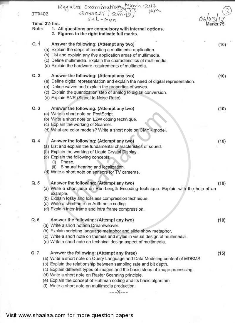 Multimedia 2016-2017 - B.Sc. - Semester 4 (SYBSc I.T) - University of Mumbai question paper with PDF download