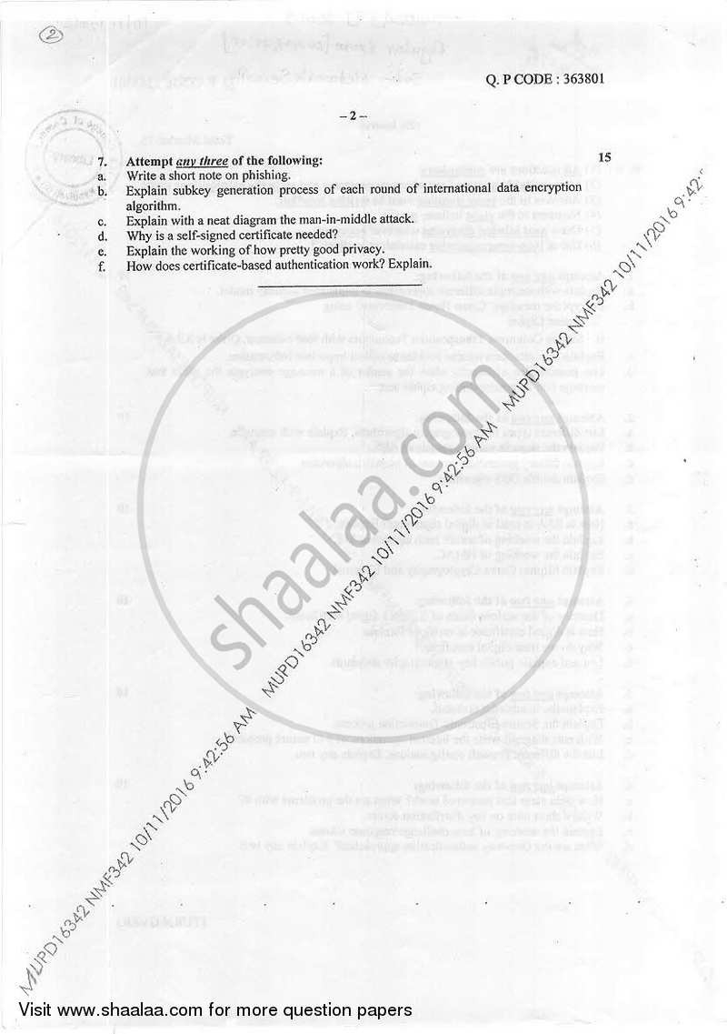 Network Security 2016-2017 - B.Sc. - Semester 5 (TYBSc I.T) - University of Mumbai question paper with PDF download