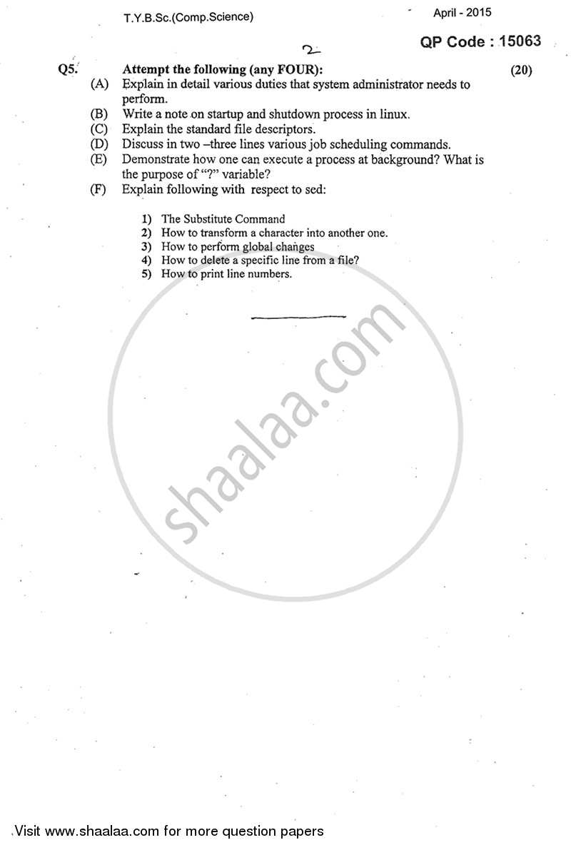 Operating Systems and Linux 2014-2015 - B.Sc. - 3rd Year (TYBSc) - University of Mumbai question paper with PDF download