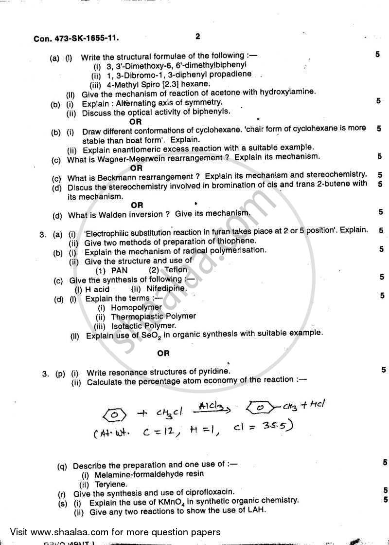 Organic and Analytical Chemistry (3 Units) 2010-2011 - B.Sc. - Semester 5 (TYBSc) - University of Mumbai question paper with PDF download