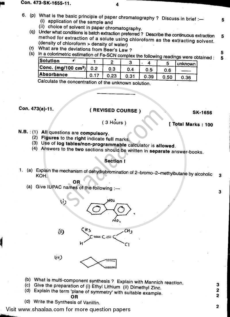 Organic and Analytical Chemistry (3 Units) 2010-2011 - B.Sc. - Semester 5 (TYBSc) - University of Mumbai question paper with PDF download
