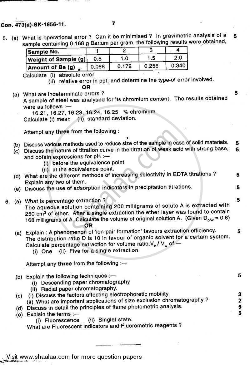 Organic and Analytical Chemistry (3 Units) 2010-2011 - B.Sc. - Semester 5 (TYBSc) - University of Mumbai question paper with PDF download