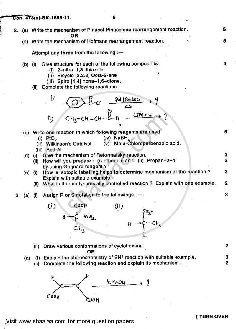 Organic and Analytical Chemistry (3 Units) 2010-2011 - B.Sc. - Semester 5 (TYBSc) - University of Mumbai question paper with PDF download