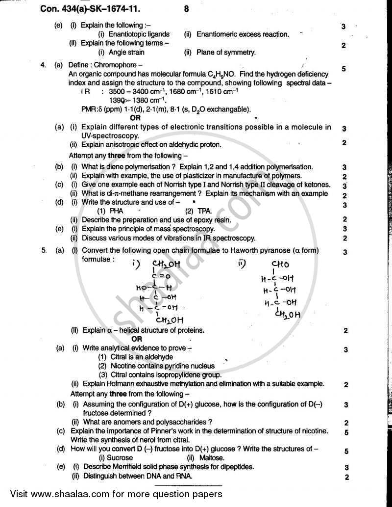 Organic Chemistry 2010-2011 - B.Sc. - Semester 5 (TYBSc) - University of Mumbai question paper with PDF download
