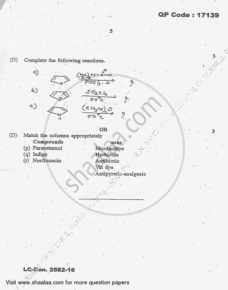 Organic Chemistry 2015-2016 - B.Sc. - Semester 5 (TYBSc) - University of Mumbai question paper with PDF download