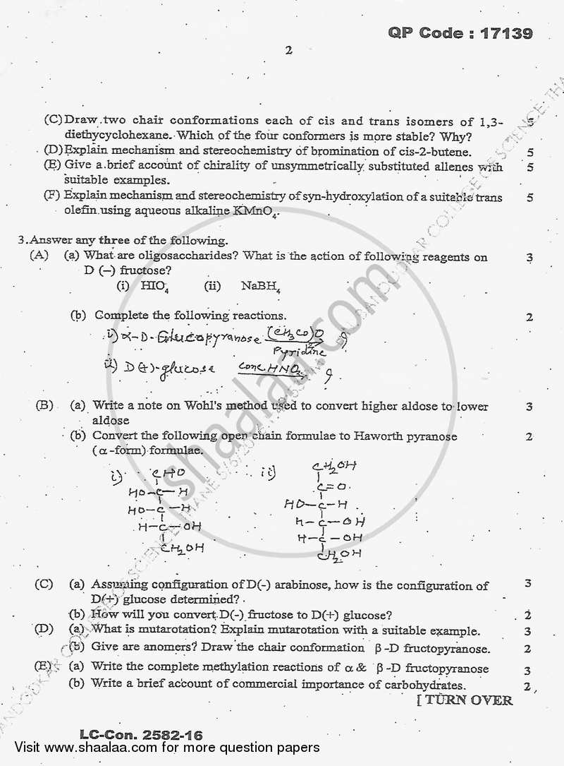 Organic Chemistry 2015-2016 - B.Sc. - Semester 5 (TYBSc) - University of Mumbai question paper with PDF download