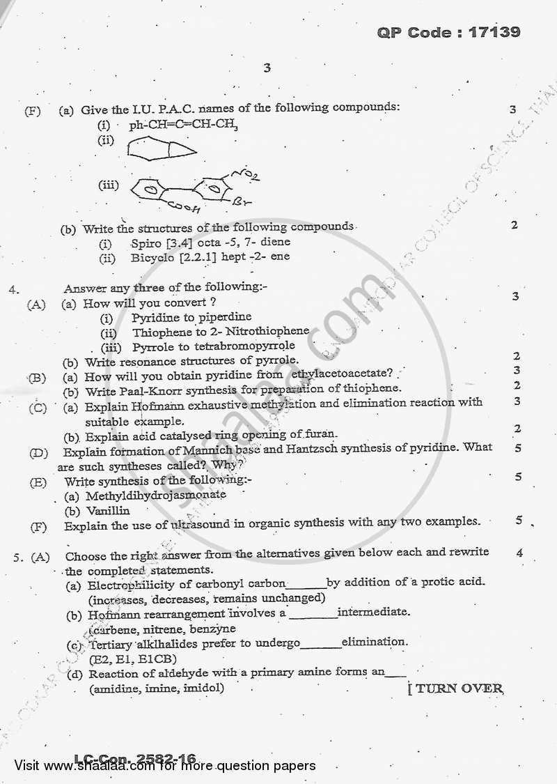 Organic Chemistry 2015-2016 - B.Sc. - Semester 5 (TYBSc) - University of Mumbai question paper with PDF download