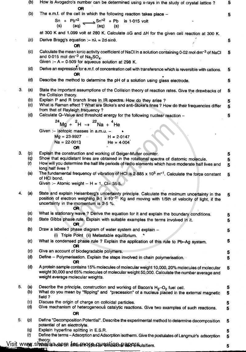 Physical Chemistry 2010-2011 - B.Sc. - Semester 5 (TYBSc) - University of Mumbai question paper with PDF download