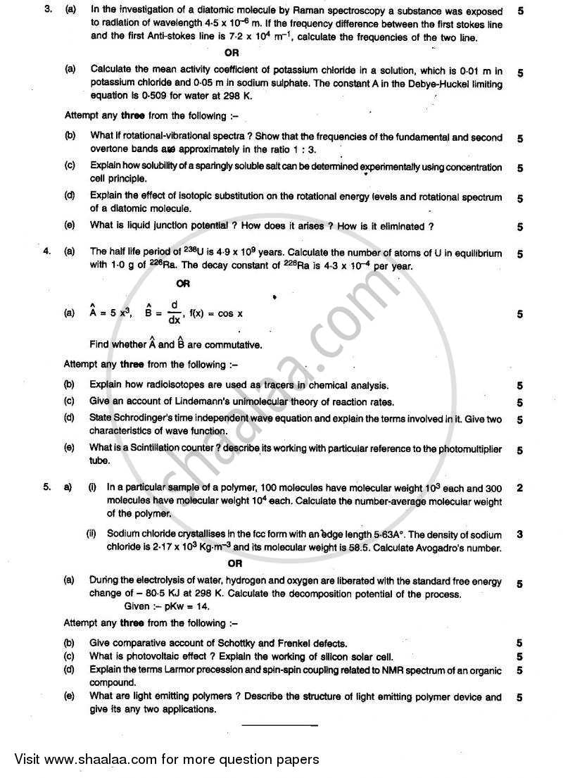 Physical Chemistry 2010-2011 - B.Sc. - Semester 5 (TYBSc) - University of Mumbai question paper with PDF download