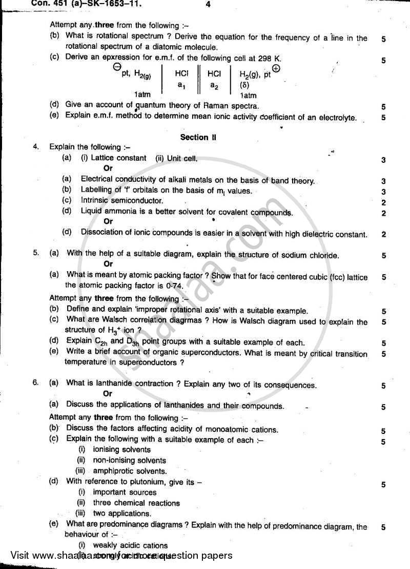 Physical and Inorganic Chemistry (3 Units) 2010-2011 - B.Sc. - Semester 5 (TYBSc) - University of Mumbai question paper with PDF download