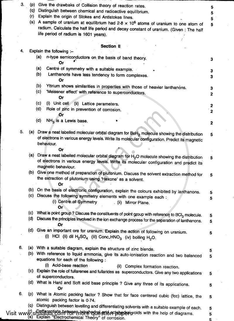 Physical and Inorganic Chemistry (3 Units) 2010-2011 - B.Sc. - Semester 5 (TYBSc) - University of Mumbai question paper with PDF download