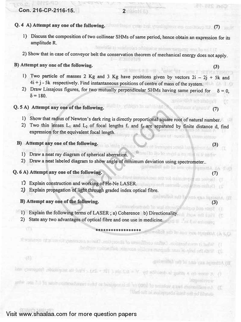 Physics 1 2014-2015 - B.Sc. - 1st Year (FYBSc) - University of Mumbai question paper with PDF download