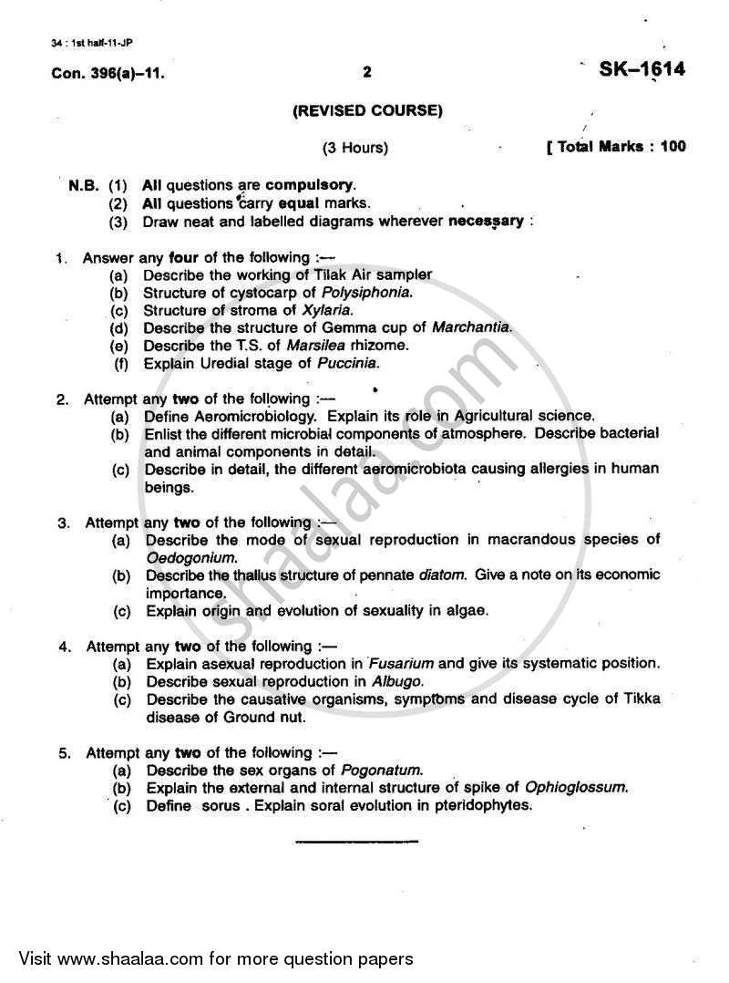 Plant Diversity 3 2010-2011 - B.Sc. - Semester 5 (TYBSc) - University of Mumbai question paper with PDF download