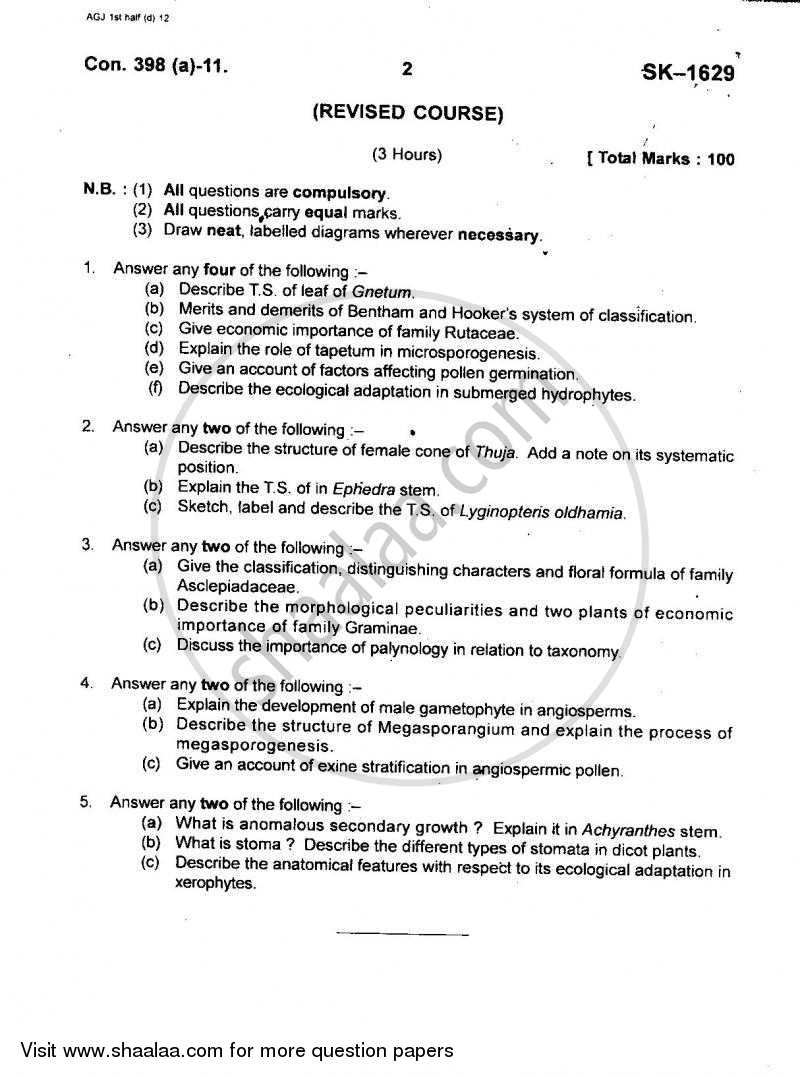 Plant Diversity 4 2010-2011 - B.Sc. - Semester 5 (TYBSc) - University of Mumbai question paper with PDF download