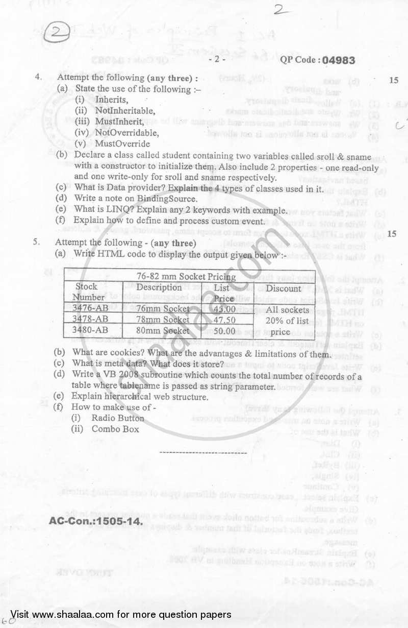 Principles of Web Design 2014-2015 - B.Sc. - Semester 5 (TYBSc) - University of Mumbai question paper with PDF download