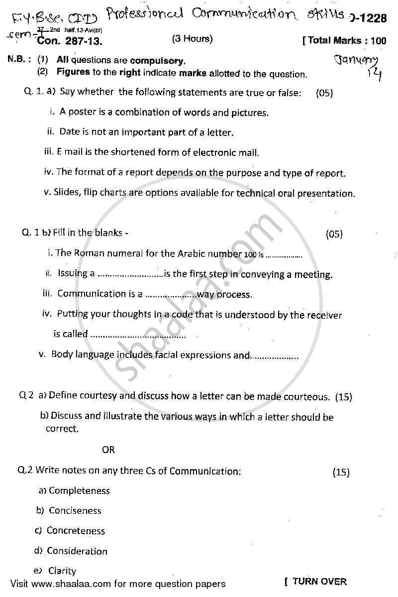 Professional Communication Skills 2013-2014 - B.Sc. - Semester 1 (FYBSc I.T) - University of Mumbai question paper with PDF download
