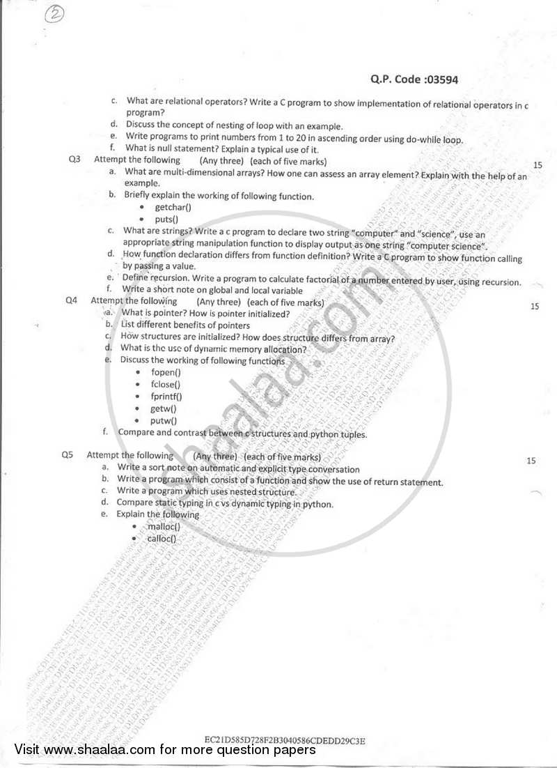 Programming with C 2017-2018 - B.Sc. - Semester 2 (FYBSc) - University of Mumbai question paper with PDF download