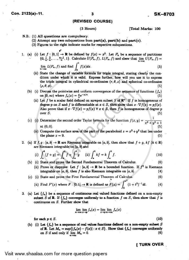 Real Analysis and Multivariable Calculus 2010-2011 - B.Sc. - Semester 5 (TYBSc) - University of Mumbai question paper with PDF download
