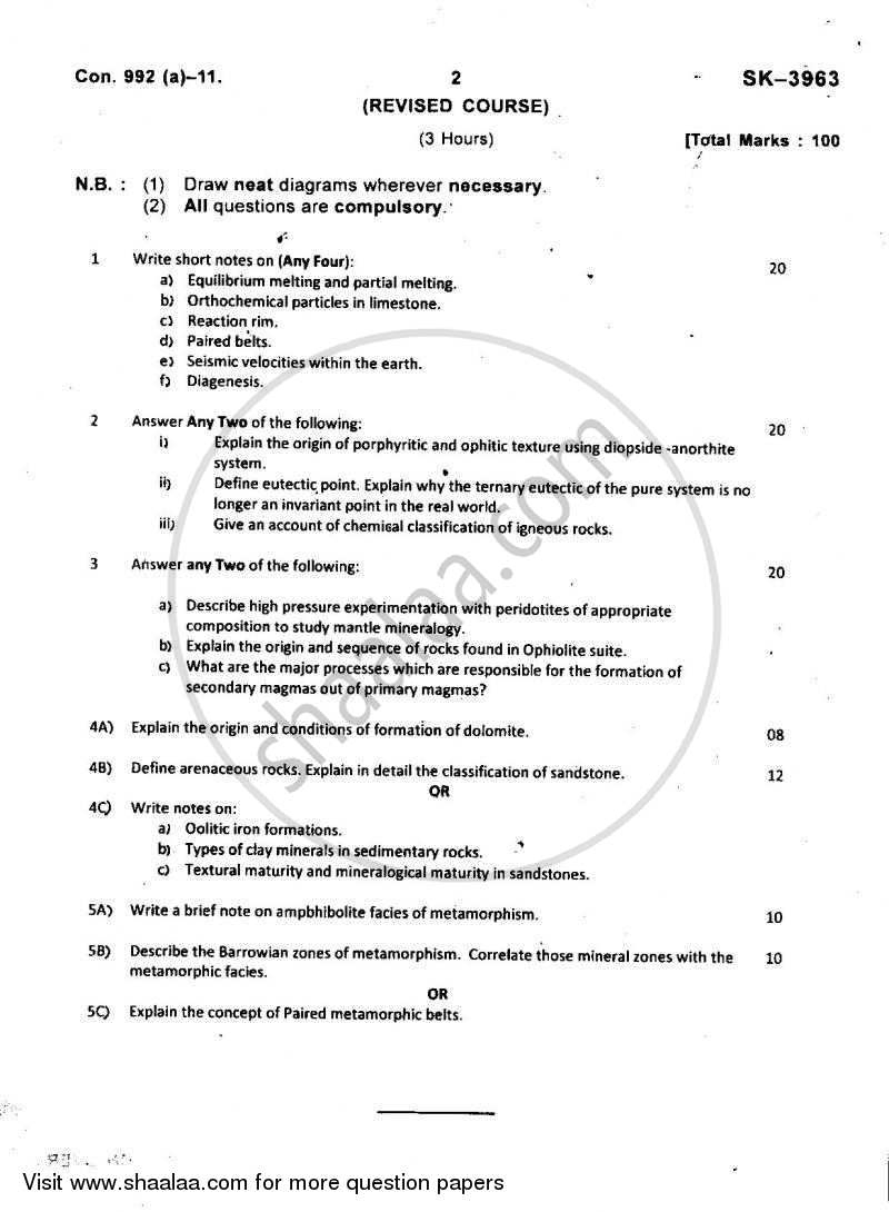 Sedimentary and Metamorphic Petrology 2010-2011 - B.Sc. - Semester 6 (TYBSc) - University of Mumbai question paper with PDF download