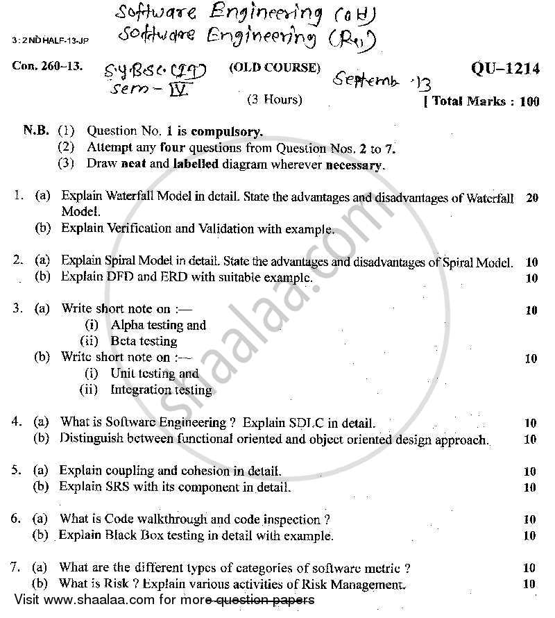 Software Engineering 2013-2014 - B.Sc. - Semester 4 (SYBSc I.T) - University of Mumbai question paper with PDF download