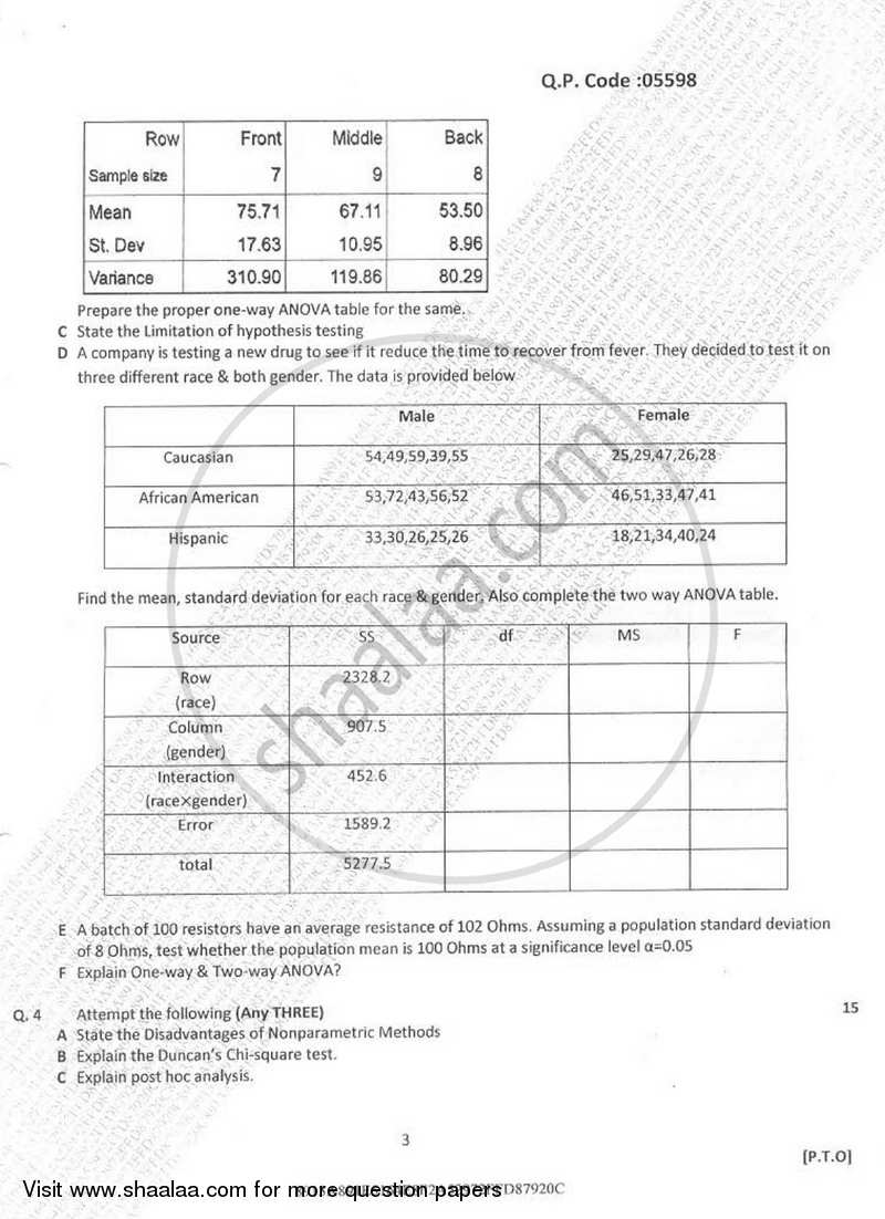 Statistical Methods and Testing of Hypothesis 2016-2017 - B.Sc. - Semester 2 (FYBSc) - University of Mumbai question paper with PDF download