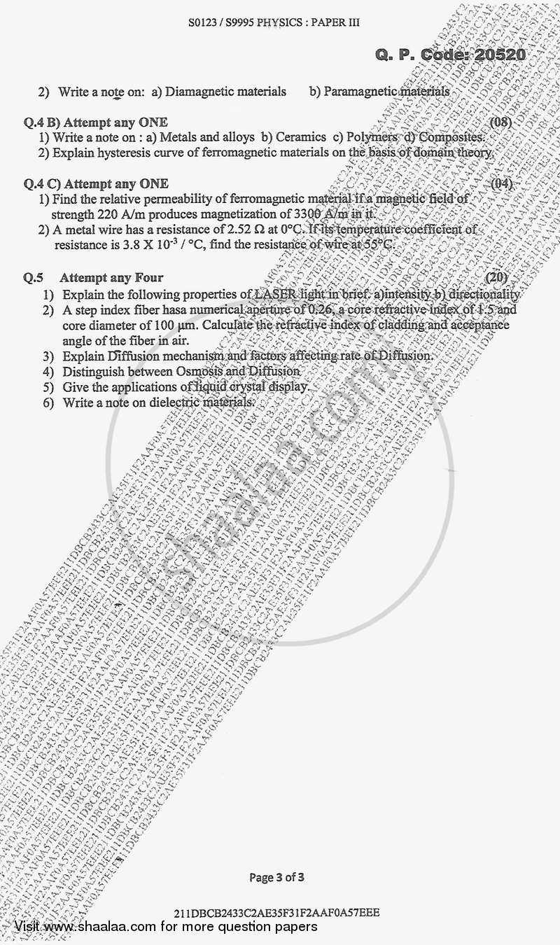 Thermodynamics 2017-2018 - B.Sc. - Semester 3 (SYBSc) - University of Mumbai question paper with PDF download