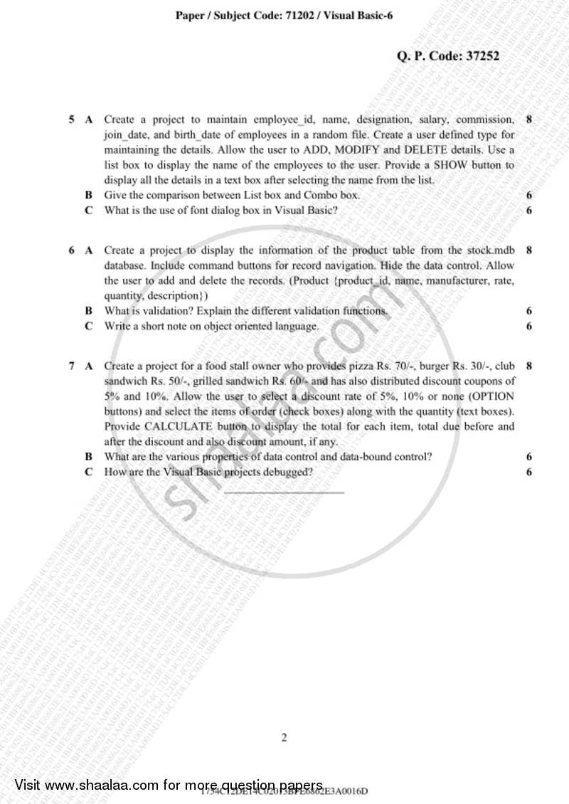 Visual Basic 6 2017-2018 - B.Sc. - Semester 5 (TYBSc I.T) - University of Mumbai question paper with PDF download