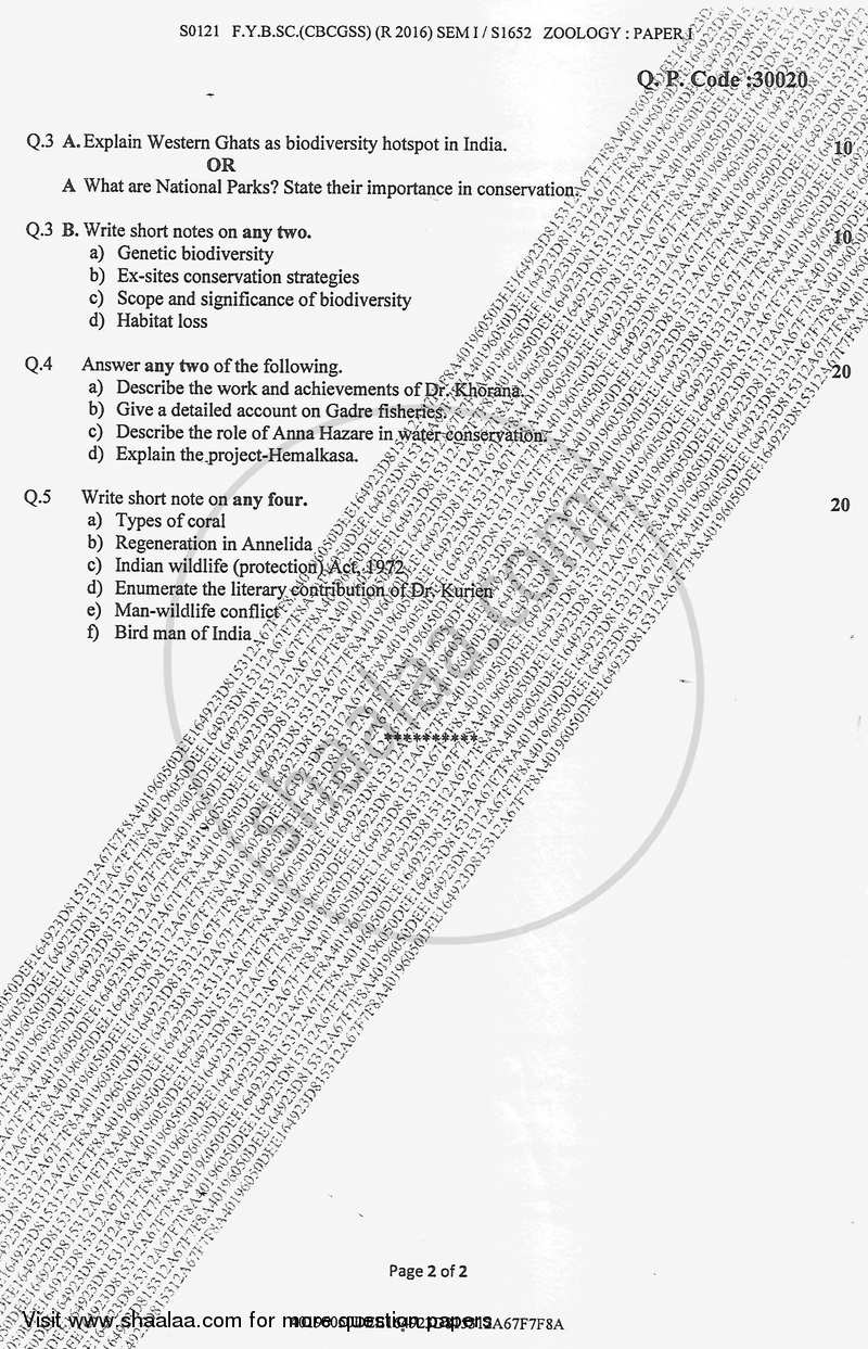 Wonders of Animal World, Biodiversity and its Conservation 2017-2018 - B.Sc. - Semester 1 (FYBSc) - University of Mumbai question paper with PDF download